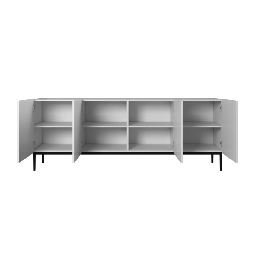 Komoda Nicole 200 cm na metalowych nogach - biały mat / czarne nóżki